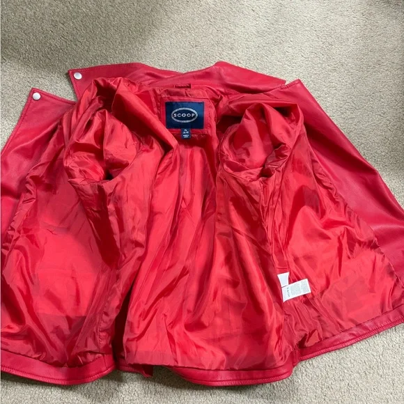 Vibrant Red Leather Jacket for Women - Picture 6 of 13